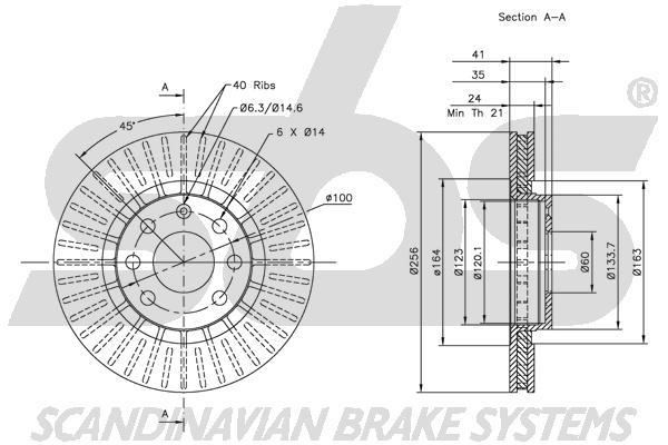SBS 1815313613 Front brake disc ventilated 1815313613