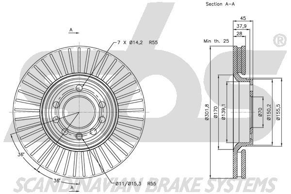 SBS 1815313648 Front brake disc ventilated 1815313648