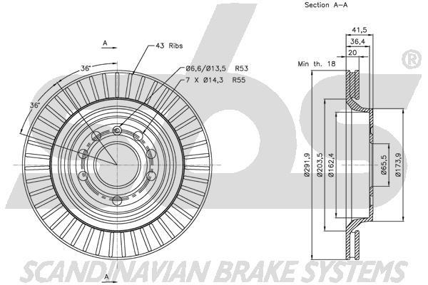 SBS 1815313650 Rear ventilated brake disc 1815313650