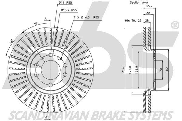 SBS 1815313653 Front brake disc ventilated 1815313653