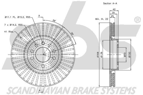 SBS 1815313654 Front brake disc ventilated 1815313654