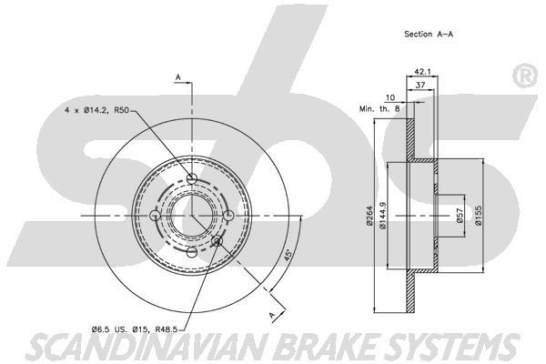 SBS 1815313655 Rear brake disc, non-ventilated 1815313655