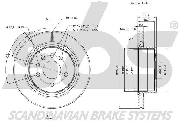 SBS 1815313657 Front brake disc ventilated 1815313657