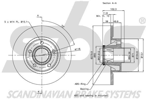 SBS 1815313658 Rear brake disc, non-ventilated 1815313658
