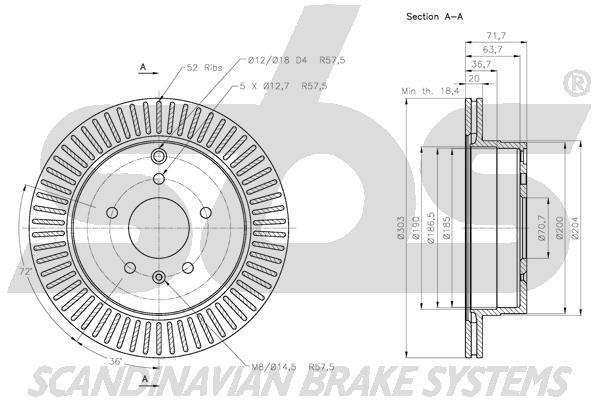 SBS 1815313665 Rear ventilated brake disc 1815313665