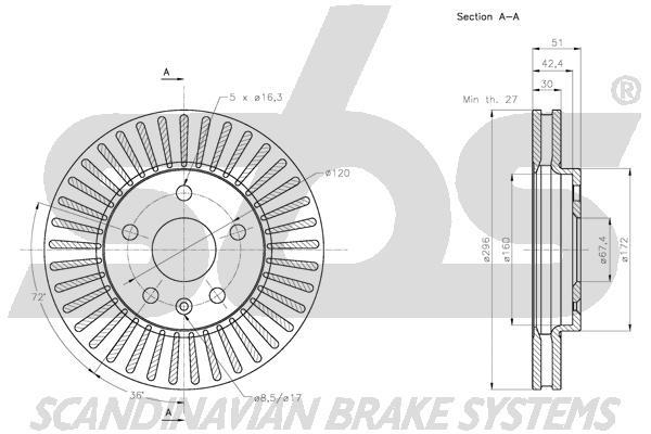 SBS 1815313667 Front brake disc ventilated 1815313667