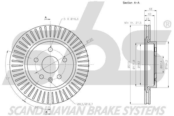 SBS 1815313670 Rear ventilated brake disc 1815313670