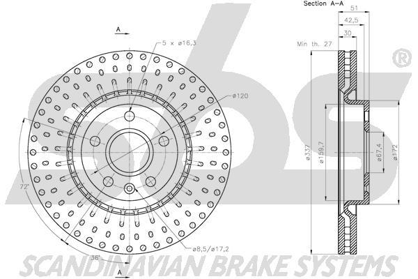 SBS 1815313671 Front brake disc ventilated 1815313671