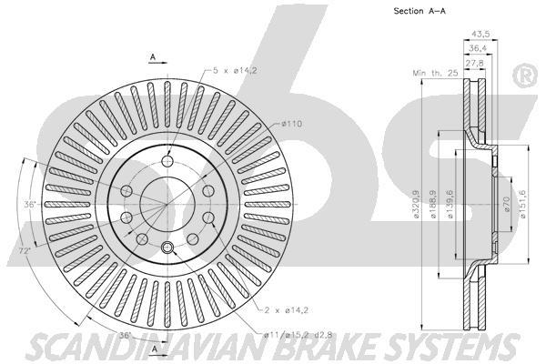 SBS 1815313673 Front brake disc ventilated 1815313673