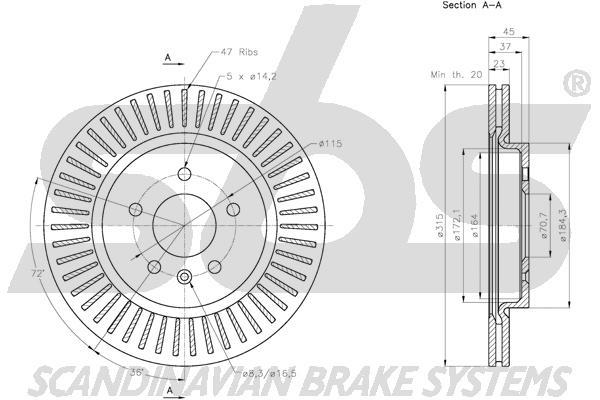 SBS 1815313676 Rear ventilated brake disc 1815313676