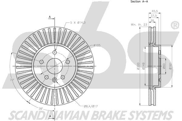 SBS 1815313677 Front brake disc ventilated 1815313677