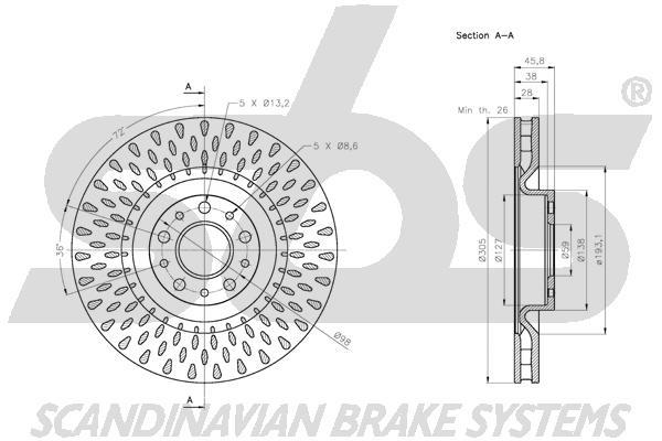 SBS 1815312366 Rear ventilated brake disc 1815312366