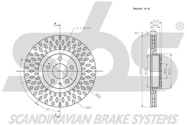 SBS 1815312367 Front brake disc ventilated 1815312367