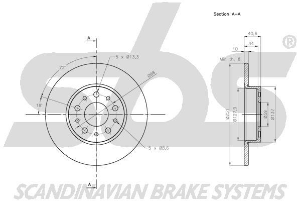 SBS 1815312368 Rear brake disc, non-ventilated 1815312368