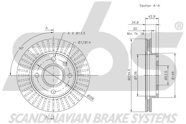 SBS 1815312528 Front brake disc ventilated 1815312528