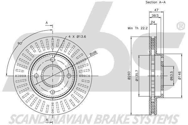 SBS 1815312533 Front brake disc ventilated 1815312533