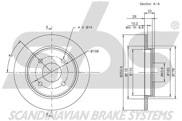 SBS 1815312536 Rear brake disc, non-ventilated 1815312536
