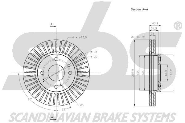 SBS 1815312580 Front brake disc ventilated 1815312580