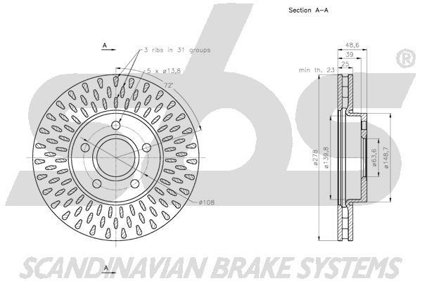 SBS 1815312582 Front brake disc ventilated 1815312582