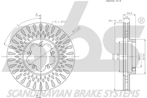 SBS 1815312587 Front brake disc ventilated 1815312587