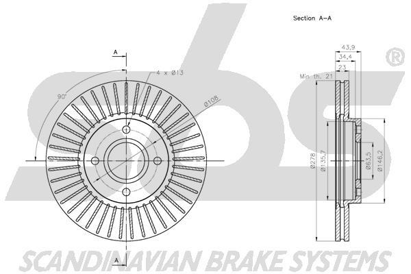 SBS 1815312588 Front brake disc ventilated 1815312588