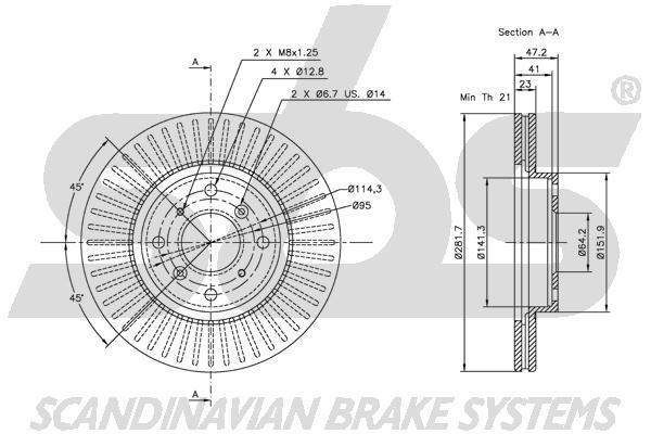 SBS 1815312620 Front brake disc ventilated 1815312620