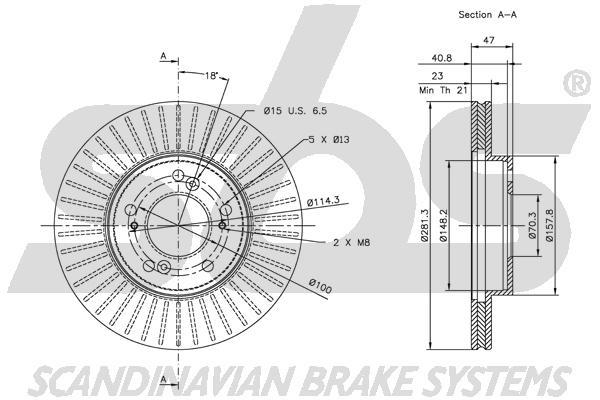 SBS 1815312622 Front brake disc ventilated 1815312622