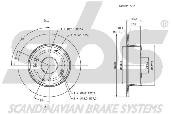 SBS 1815312623 Rear brake disc, non-ventilated 1815312623