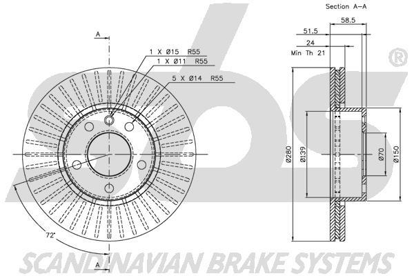 SBS 1815203612 Front brake disc ventilated 1815203612