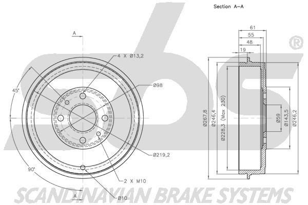 SBS 1825251001 Rear brake drum 1825251001