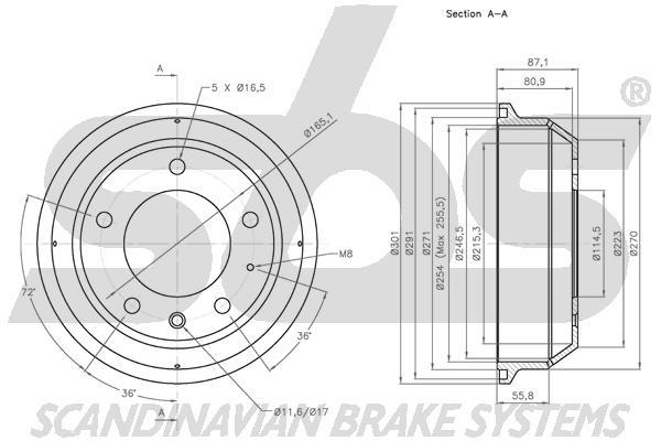 SBS 1825251212 Rear brake drum 1825251212