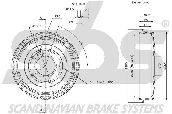 SBS 1825251504 Rear brake drum 1825251504