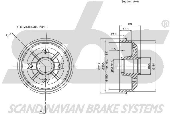 SBS 1825251904 Rear brake drum 1825251904