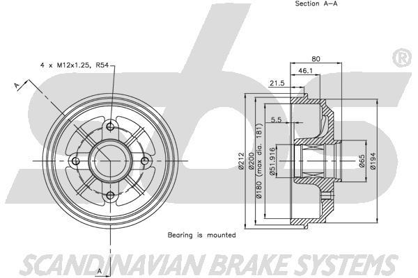 SBS 1825251909 Brake drum with wheel bearing, assy 1825251909
