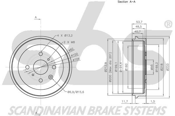 SBS 1825251911 Rear brake drum 1825251911