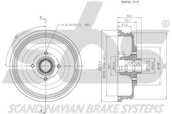 SBS 1825252316 Rear brake drum 1825252316