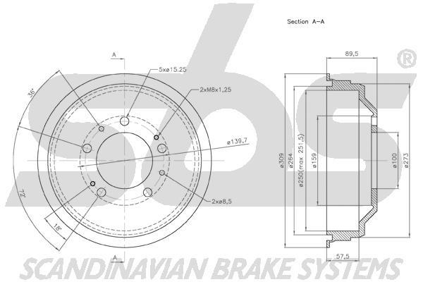 SBS 1825252317 Rear brake drum 1825252317