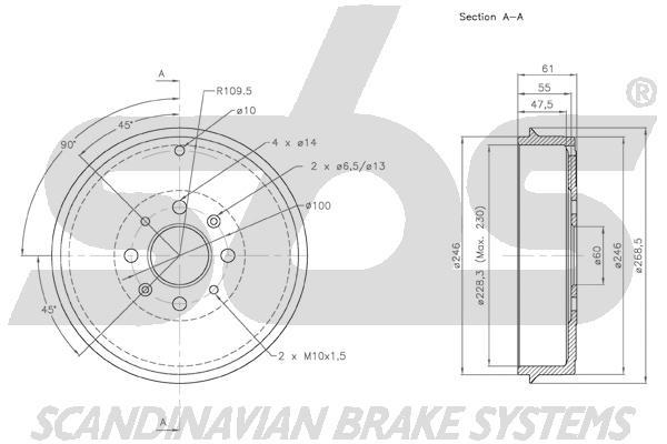SBS 1825252321 Rear brake drum 1825252321