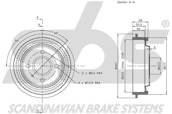 SBS 1825252516 Rear brake drum 1825252516
