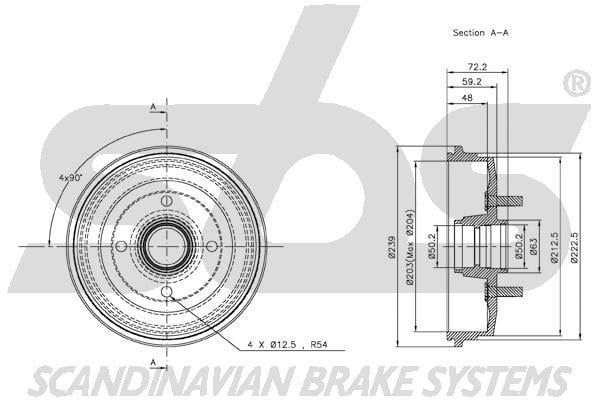 SBS 1825252527 Rear brake drum 1825252527