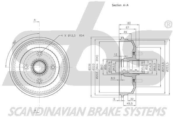 SBS 1825252529 Rear brake drum 1825252529