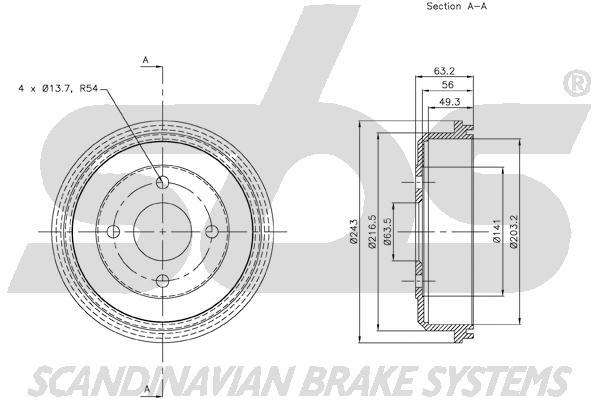 SBS 1825252532 Rear brake drum 1825252532
