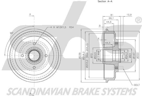 SBS 1825252534 Rear brake drum 1825252534