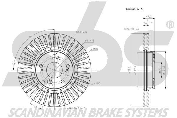 SBS 1815312649 Front brake disc ventilated 1815312649
