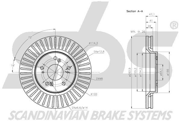 SBS 1815312653 Front brake disc ventilated 1815312653