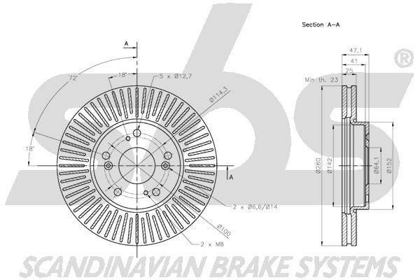 SBS 1815312661 Front brake disc ventilated 1815312661