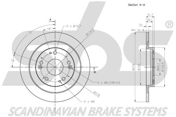 SBS 1815312663 Rear brake disc, non-ventilated 1815312663