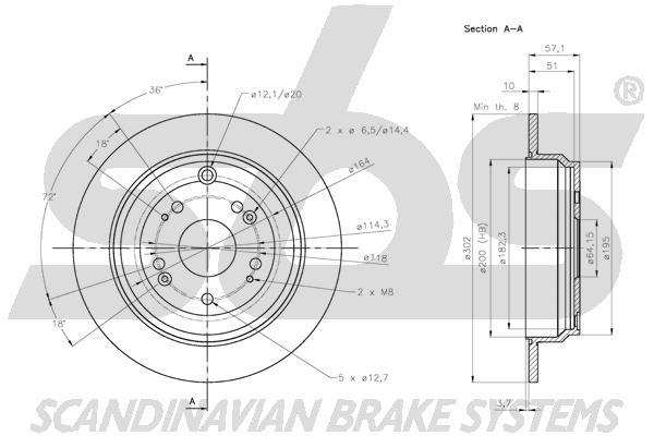 SBS 1815312664 Rear brake disc, non-ventilated 1815312664