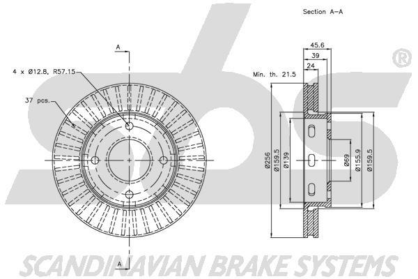 SBS 1815313035 Front brake disc ventilated 1815313035