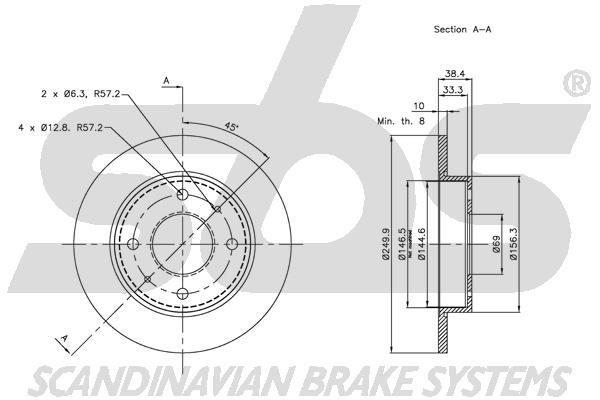 SBS 1815313036 Rear brake disc, non-ventilated 1815313036